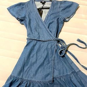 Paige Alyse Blue Tencel Mini Casual Wrap Dress XS